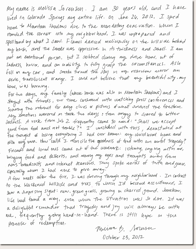 Melissa Sorensen Photo Story Letter